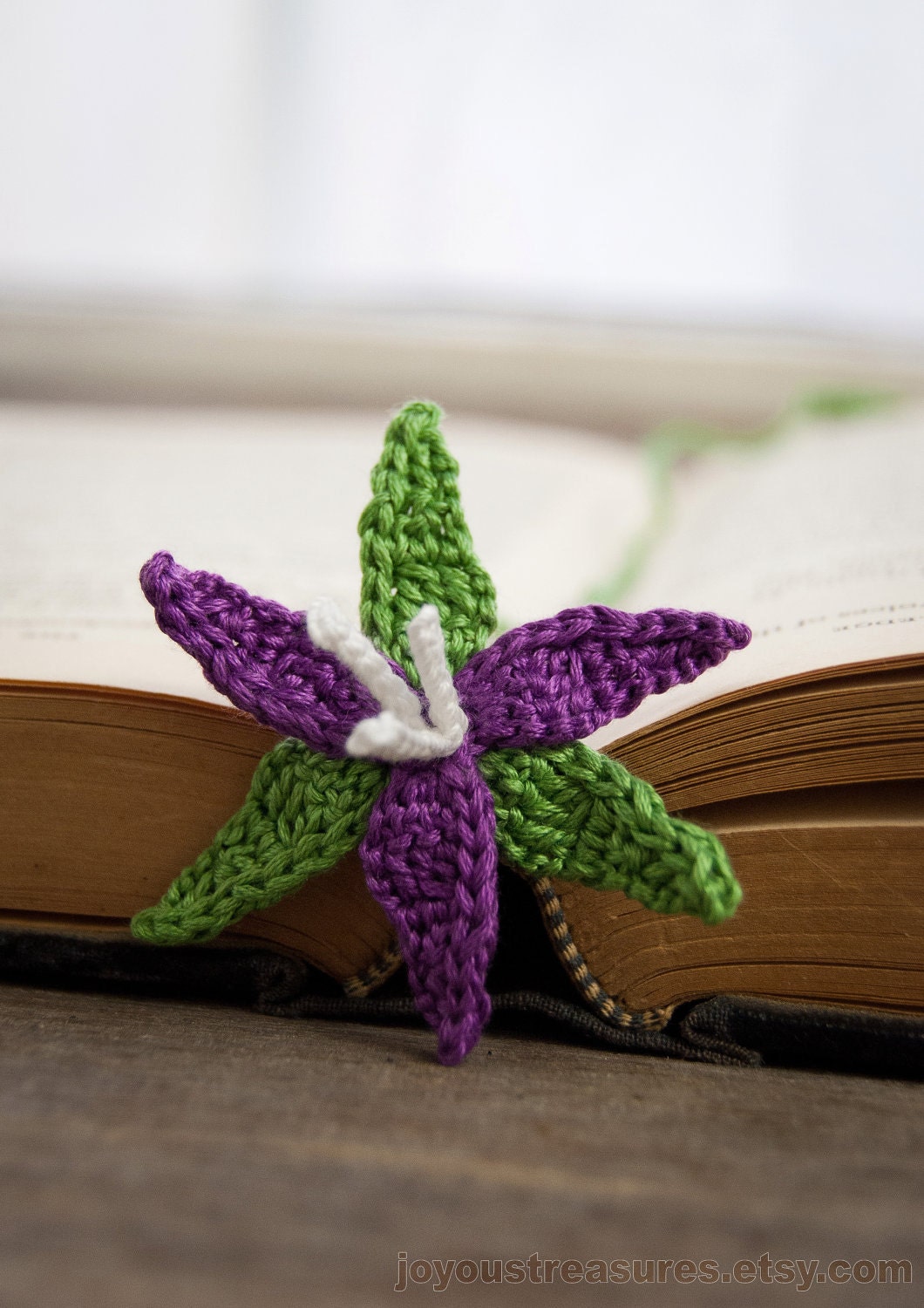 Handmade Crochet Bookmark Purple Wake Robin Flower