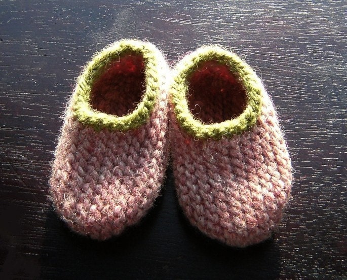 Wool Baby Slippers - Pink and Kiwi, 0, 3, 6 or 12 months