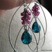 ASTER-Fuchsia Swarovski Crystals and Peacock Teal Blue Quartz Silver Chandelier Earrings