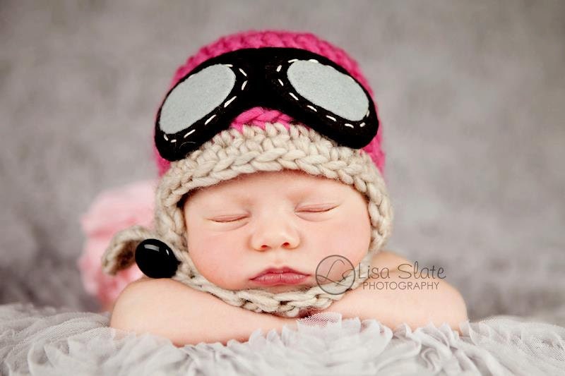 Baby Pilot Hat - Newborn Aviator Hat -  Girl Pilot Hat - Chinstrap Hat - Pink Rocketeer- Newborn Size