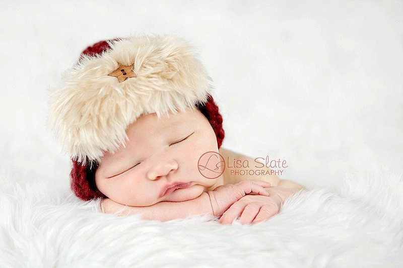 Baby Boy Hat - Hunter Hat - Fuzzy Flap - Newborn Photo Prop - Baby Aviator Hat - Little Lumberjack - NEWBORN