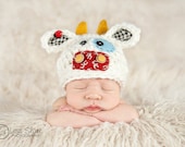 Newborn Cow Hat - Baby Cow Hat - Newborn Photo Prop - Farm Hat - Cutie Patootie Cow - Newborn Size