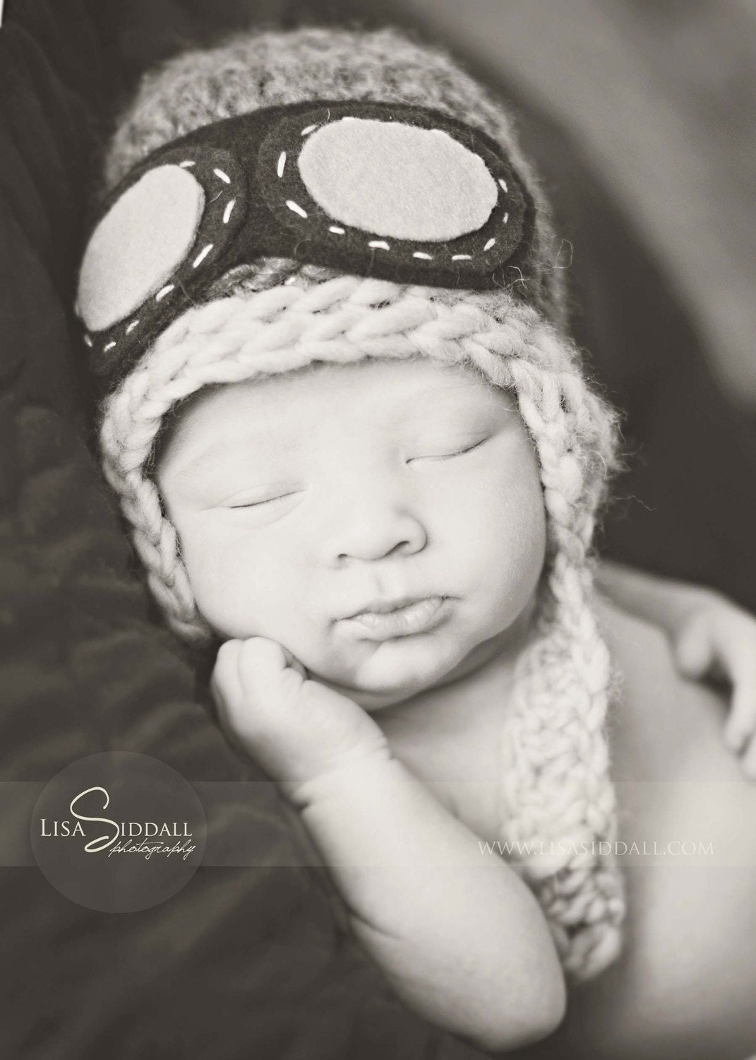 Baby Pilot Hat - Newborn Aviator Hat With Goggles - Newborn Photo Prop - Chin Strap Baby Hat - Rocketeer Size NEWBORN