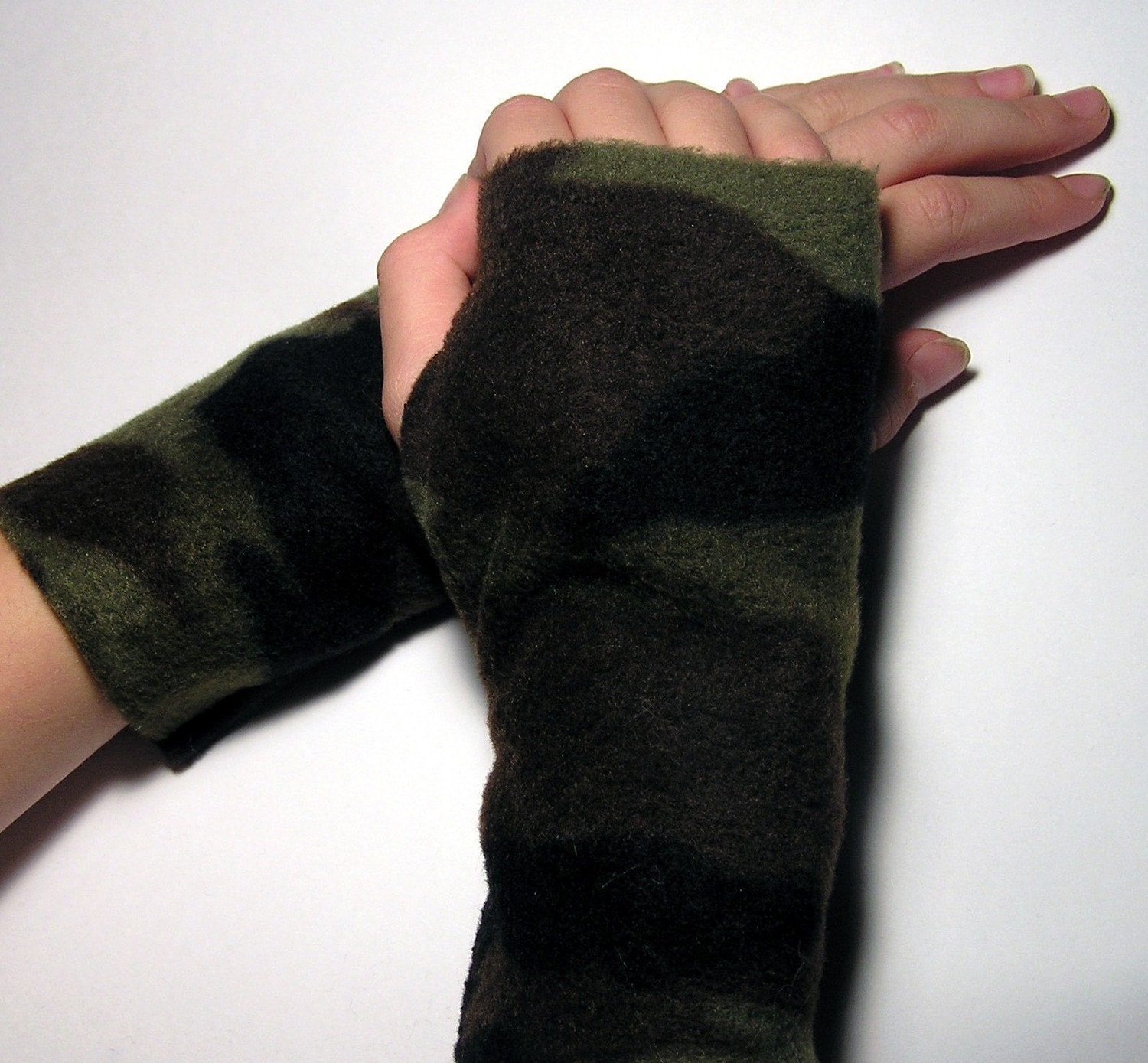 Fleece Fingerless Gloves for KIDS - Jungle Camo (Sizes XS - XL)