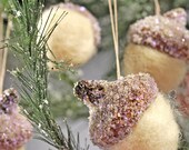 5 beautiful glittered hanging acorn ornaments (crystal slightly pink)