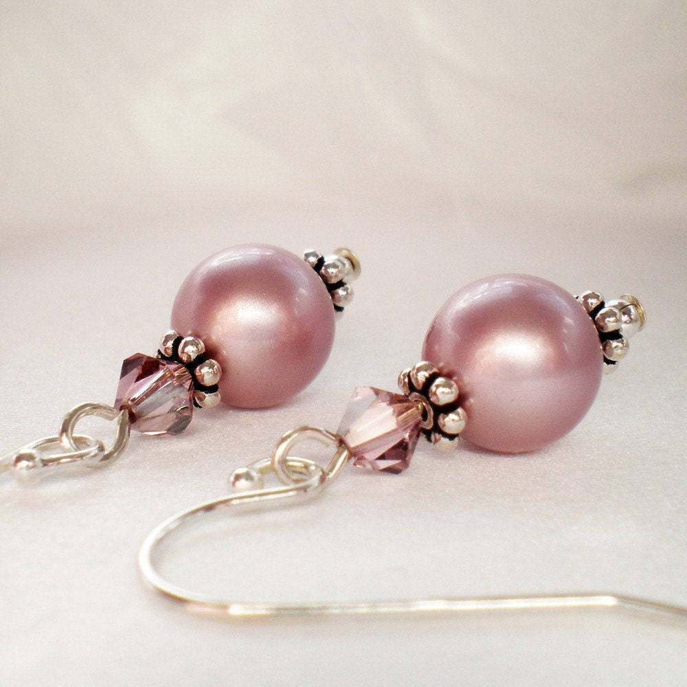 Swarovski Pearl and Crystal Earrings Powder Rose - In The Mood -  Sterling Silver