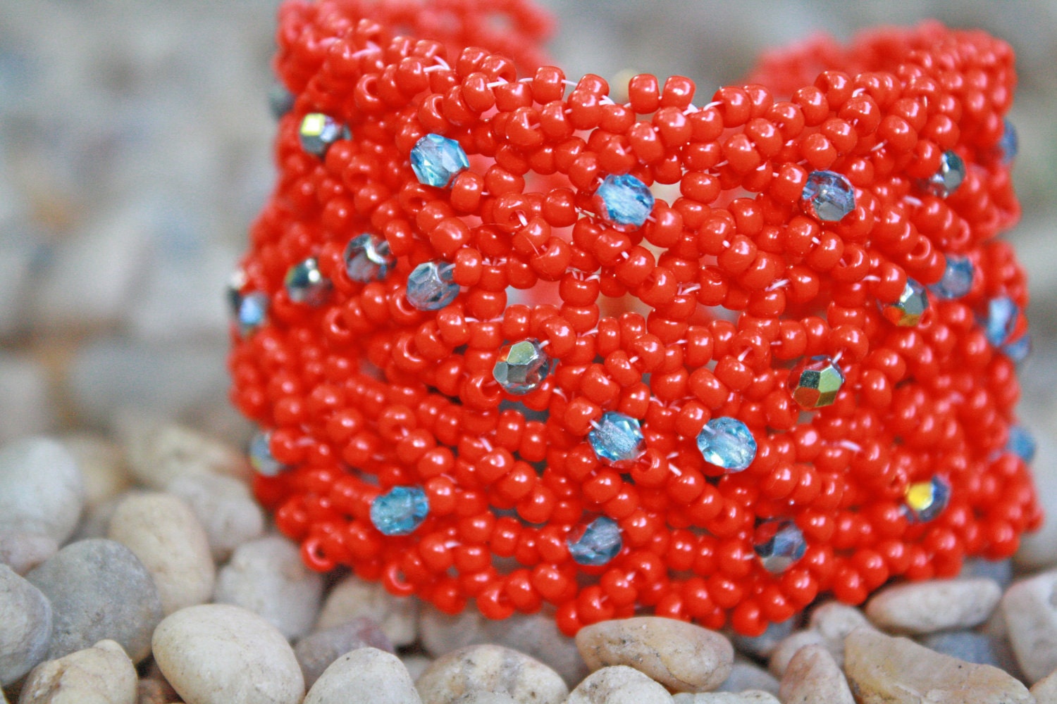 Orange Beaded Wide Cuff