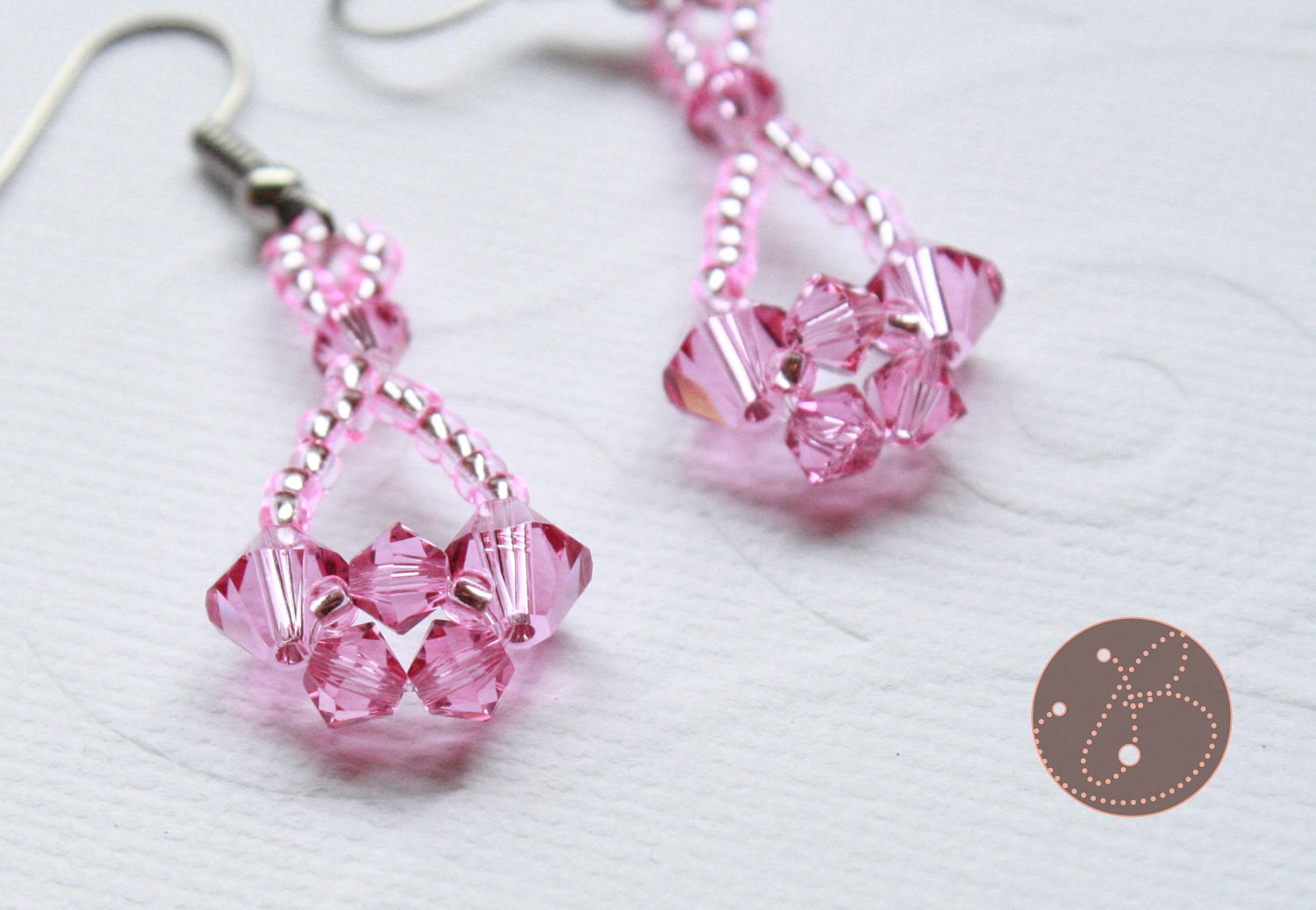Rose Pink Swarovski Crystal Beaded Earrings -- Original Design
