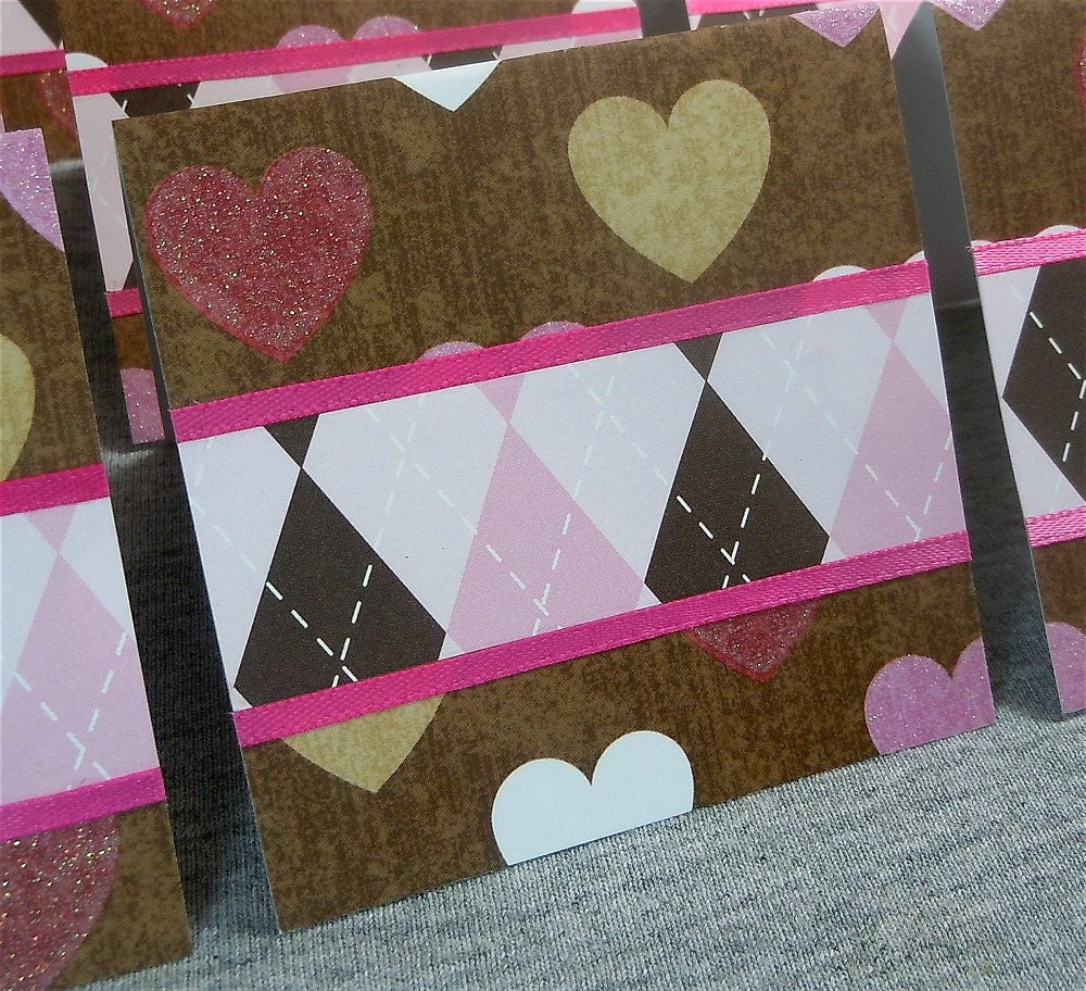 Hearts and Argyle Blank Cards WITH Envelopes 3x3 (8)