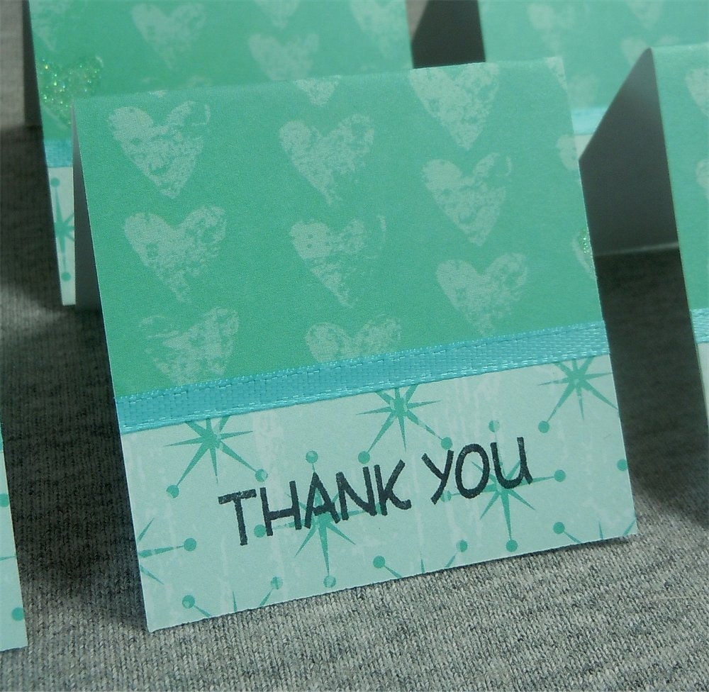 Turquoise Hearts Mini Thank You Cards 2x2 (6)