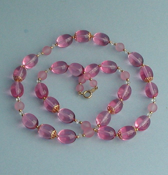 SALE - Vintage Pink Trifari necklace - Lucite jewelry signed