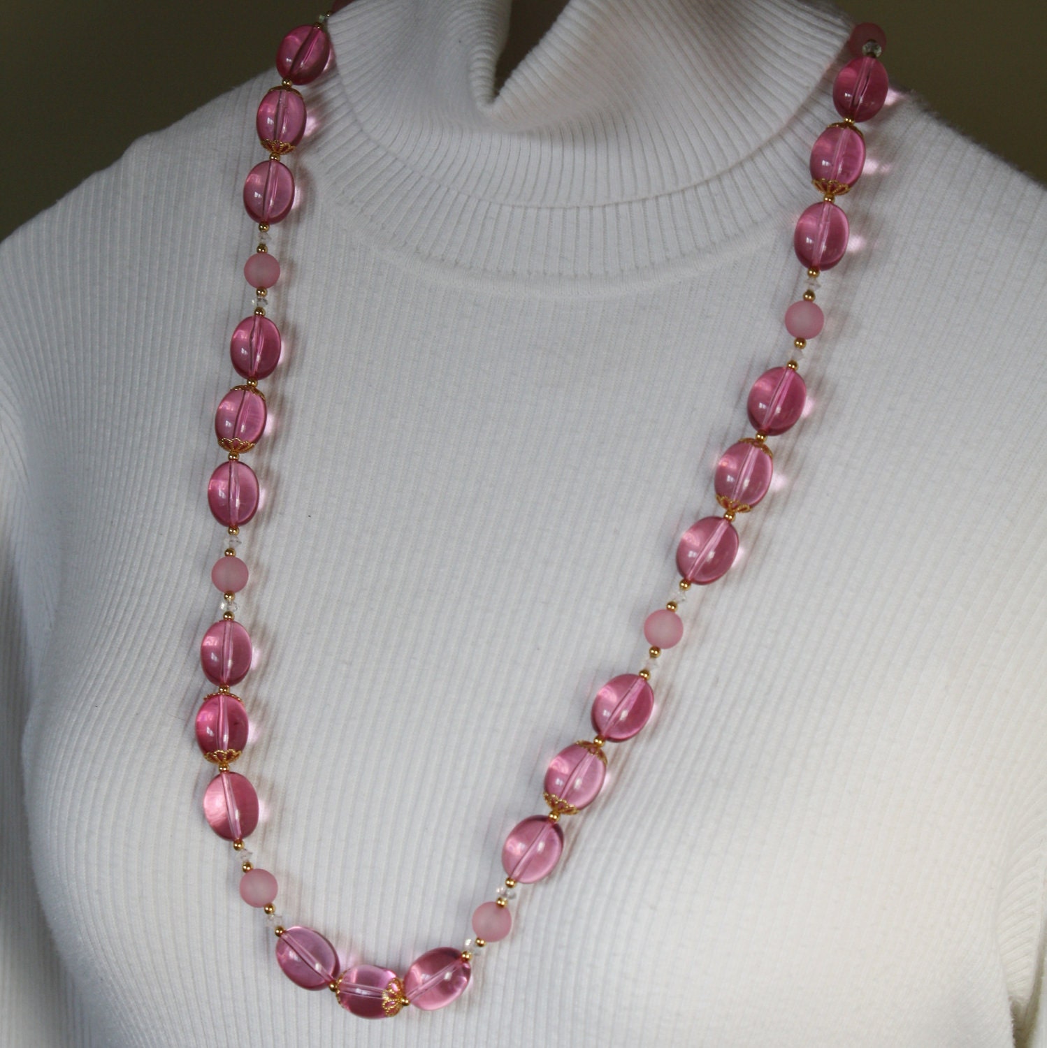 SALE - Vintage Pink Trifari necklace - Lucite jewelry signed