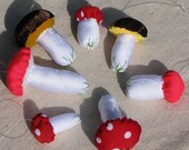 Fairy mushroom ornaments, soft and squishy, great for childhood Christmas trees, set of 7