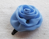 Rose hair clip, in sky blue chiffon, small