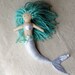 Mermaid doll, sparkly silver fishtail and aqua green hair