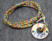 Beaded Wrap Bracelet Necklace - Multicolored Bright Colorful Rainbow - Detachable Washer "Live" Charm by randomcreative on Etsy