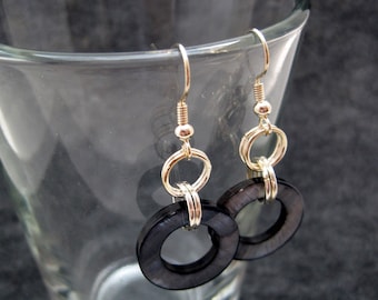 Silver Dangle Earrings - Black Shell by randomcreative on Etsy