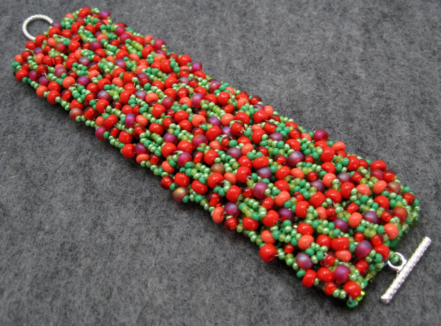 Beaded Cuff Bracelet - Strawberry Fields Forever by randomcreative on Etsy