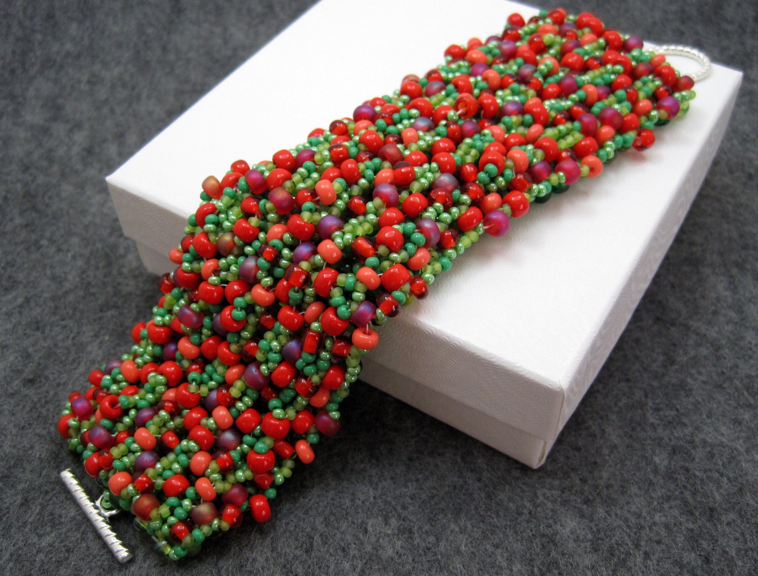 Beaded Cuff Bracelet - Strawberry Fields Forever by randomcreative on Etsy