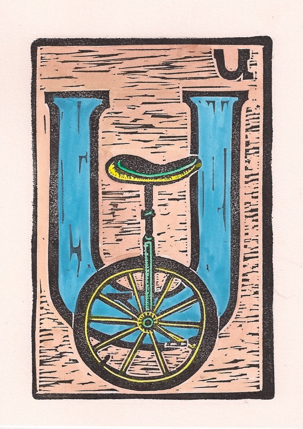 U is for Unicycle framed alphabet print - by monster in the closet on etsy