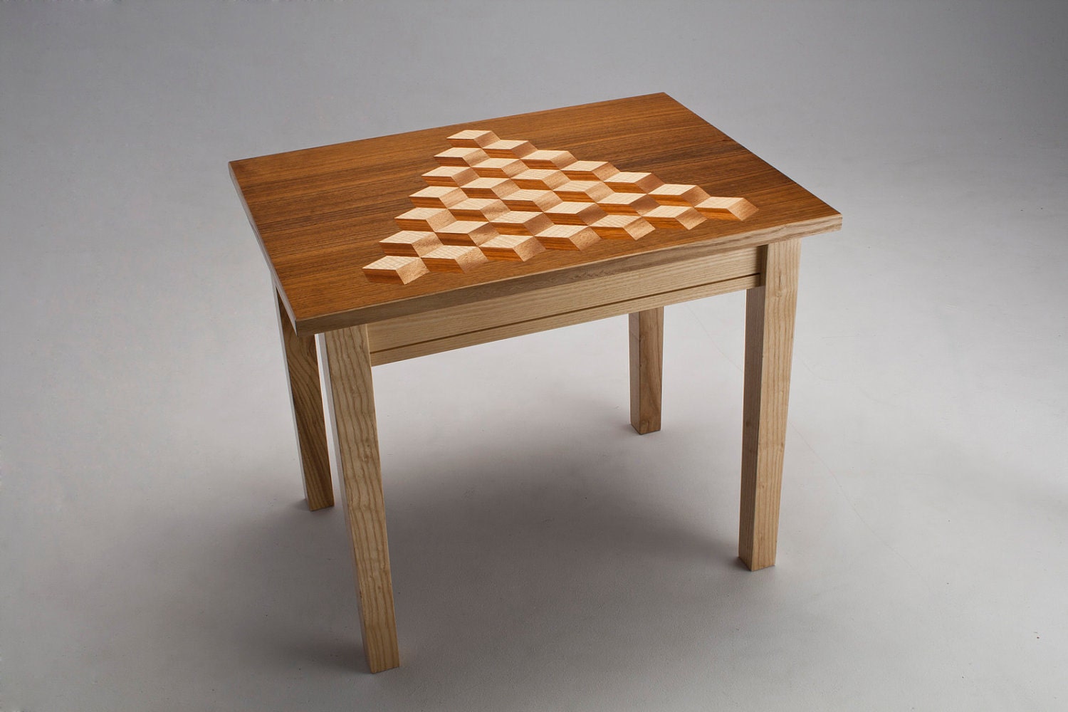 Q-bert Coffee Table, Ash & Walnut w/Marquetry Top - Video Game and Geekery Table