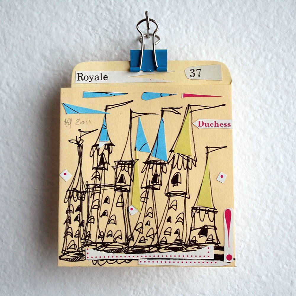 retro fairytale artwork of cartoon castles and pennants on a book pocket "Duchess Royale" with display box (5x6)