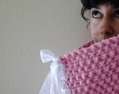 big flirt. pink corset cowl neck scarf chunky knit neckwarmer . vintage lace bow . winter accessories . shabby chic lolita fairy kei fashion