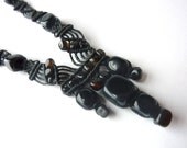 Black Agate Macrame Linen Necklace - One of a Kind