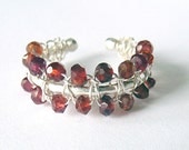 Garnet Ring - Sterling Silver Macrame Adjustable Ring - Size 7 - 9 - Tagt Team