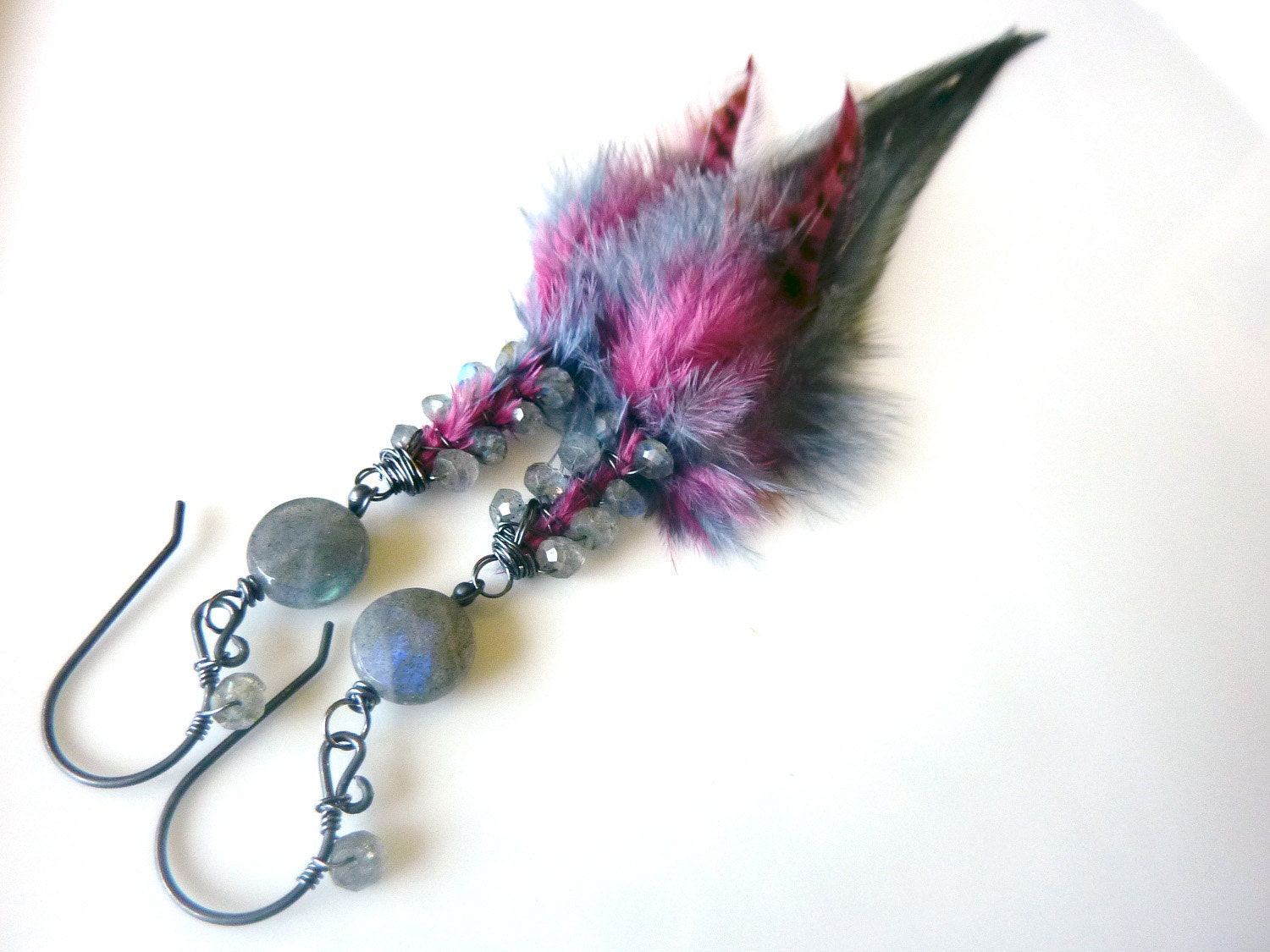Labradorite Feather Oxidized Sterling Earrings