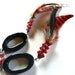 Black and Red Agate Feather Sterling Earrings