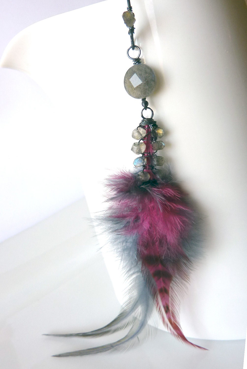 Labradorite Feather Oxidized Sterling Earrings