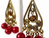 WOMEN'S JEWELRY:  Earrings Red and Gold Beaded
