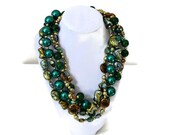 WOMEN'S JEWELRY: Necklace Chunky Beaded Spring Green Gold Brown Pearls