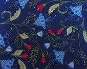Cotton Fabric, Red, Blue and Green Flowers