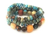 Country Boho Chic Jasper and Ceramic Stretch Stack Bracelets in turquoise and earth tones Set of 3