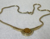 Marked Gold tone  Tiger Eye Pendant with Snake Chain