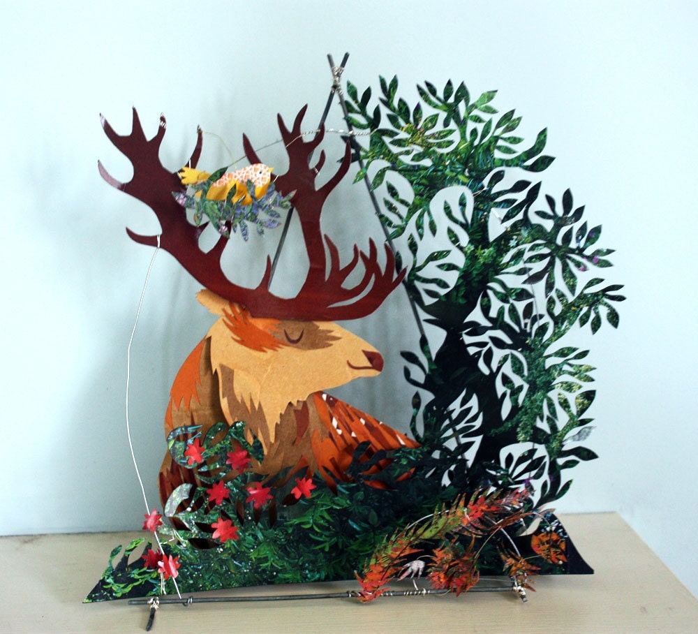 Stag - Paper-Cut and Collage Artwork
