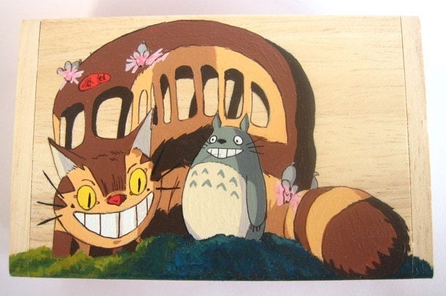 My Neighbor Totoro Hand Paint wood Box Studio Ghibli 2 Cat bus