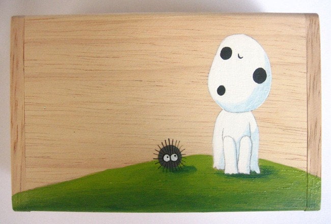 Princess Mononoke KODAMA Hand Paint name card wooden Box Studio Ghibli