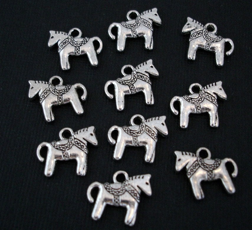 Dala Horse Charms Silver Antiqued 10