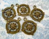 Bronze Compass Charms Pendants Antiqued