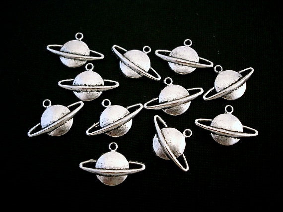 Silver Planet Charms Saturn Solar System Antiqued Silver