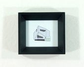 Walker Art Center framed illustration - Minneapolis Minnesota Icon drawing with pale blue metal and mint green glass