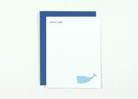 SALE : You're Cute blank card - with sky blue whale illustration for love card, anniversary card, valentine for wife, girlfriend, friend