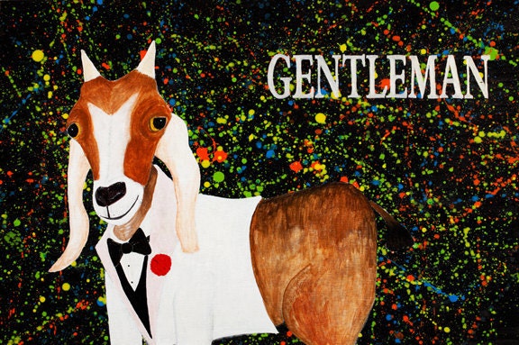 Gentleman Goat 24"x16" acrylic and ink on wood