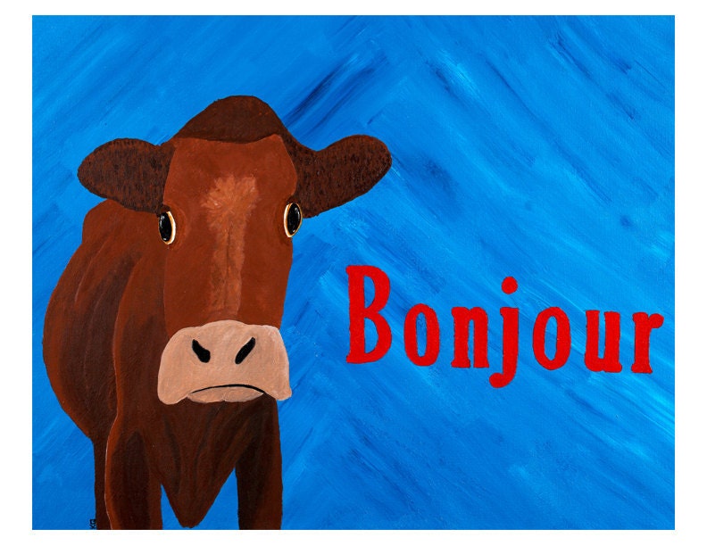 Bonjour Monsieur de Vache (French Cow) 4"x6" Greeting Card