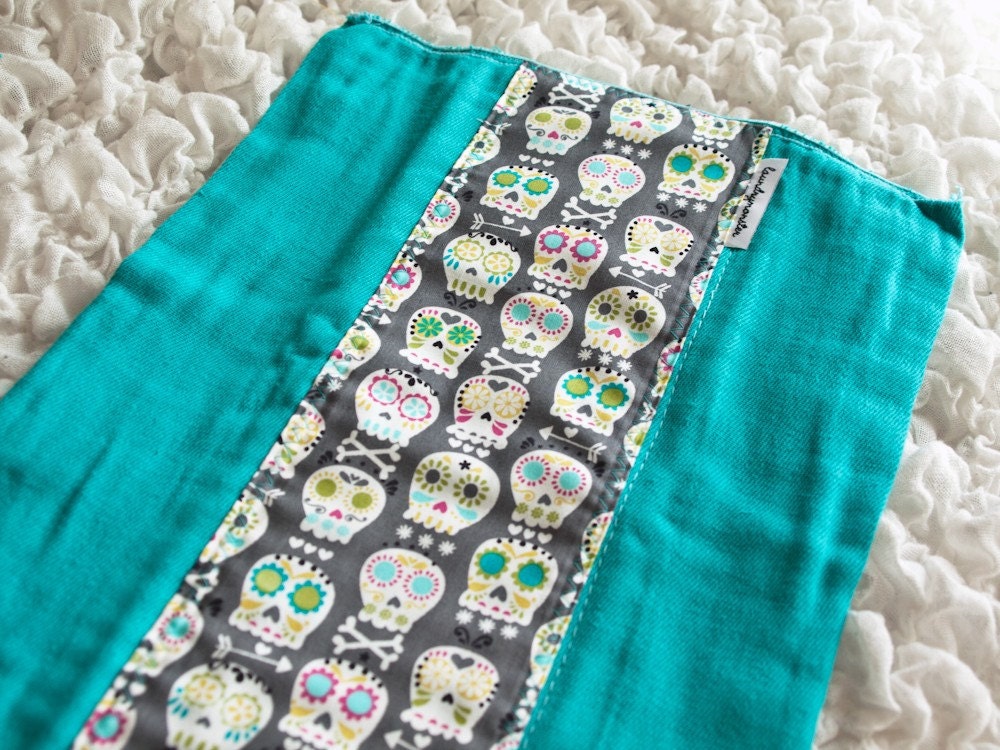 baby burp cloth - Sugar Skulls hand dyed jade green burp cloth