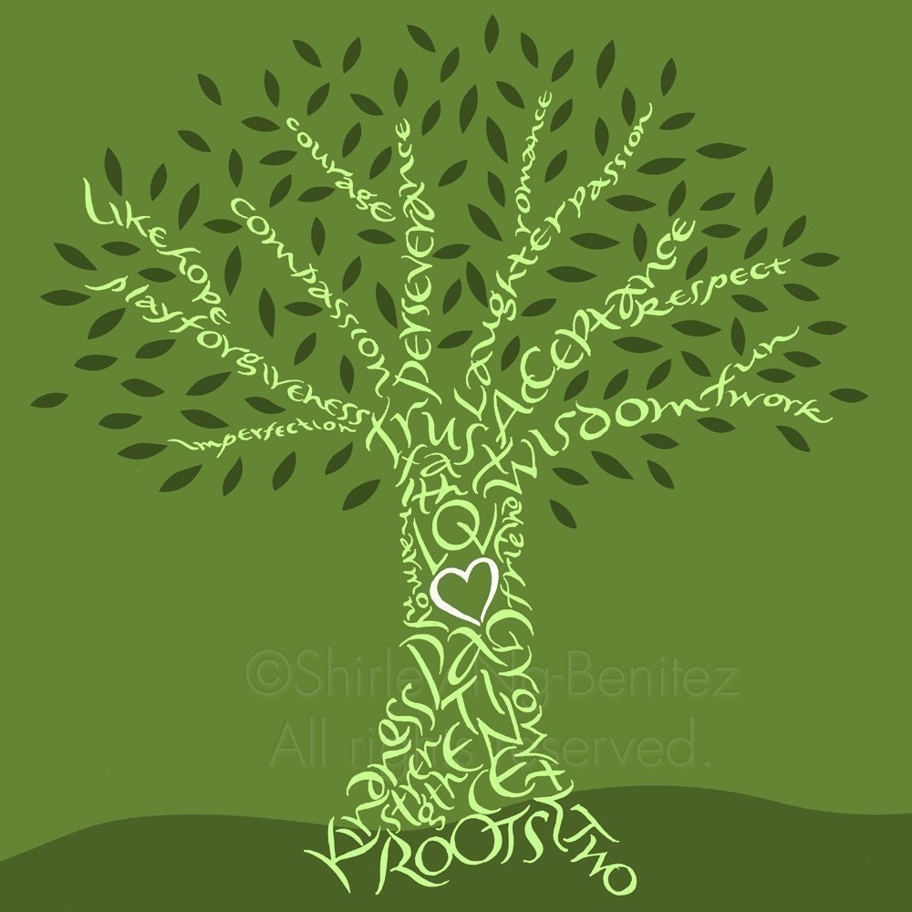 Handlettered Love Tree - Greens