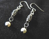 Sterling Silver Barrel Earrings  w Pearls